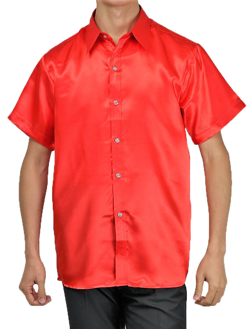 サテンシャツ 半袖 4色 レギュラーカラー シャツ Wonder Stage